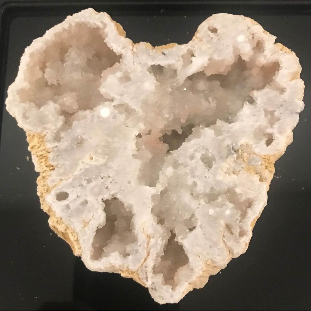 Large geode quartz shaped like heart already cut approx 4 inches